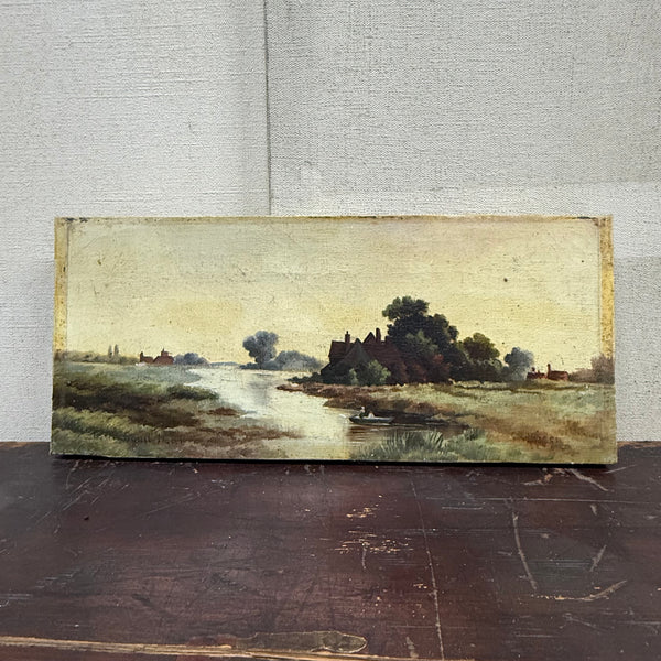 Antique River Scene Painting on Canvas