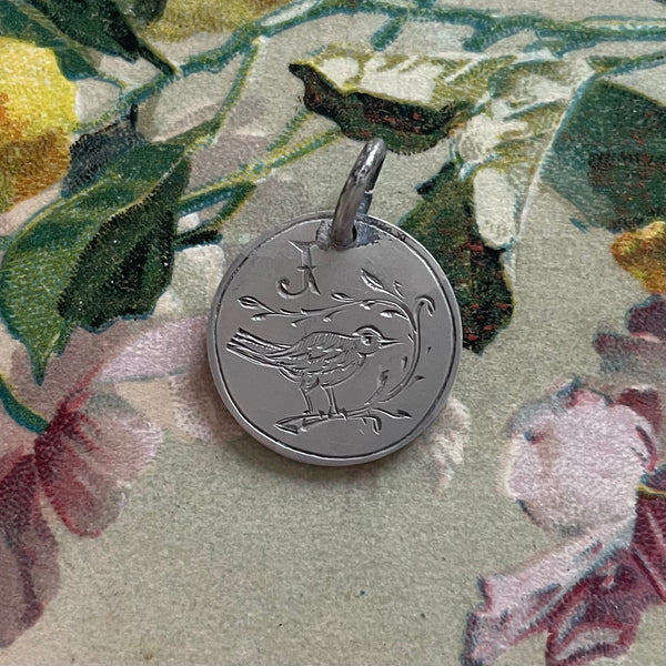Victorian J with Bird Love Token Charm