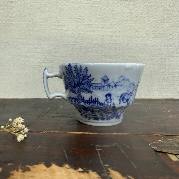 Victorian Blue Transfer Cow Cup