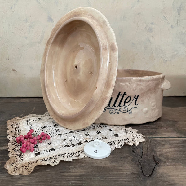 Victorian Butter Stained Dish with Lid