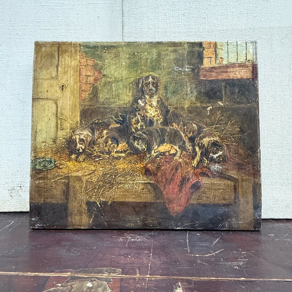 Antique Dog Painting on Canvas