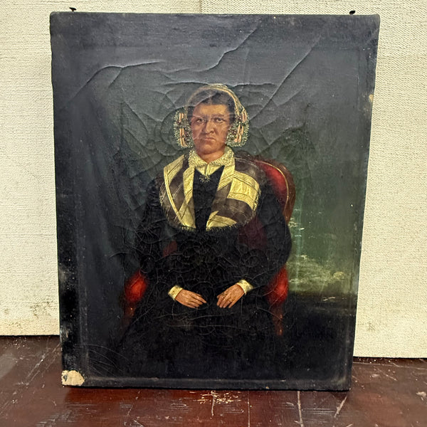 Antique 19th Century Portrait Painting on Canvas