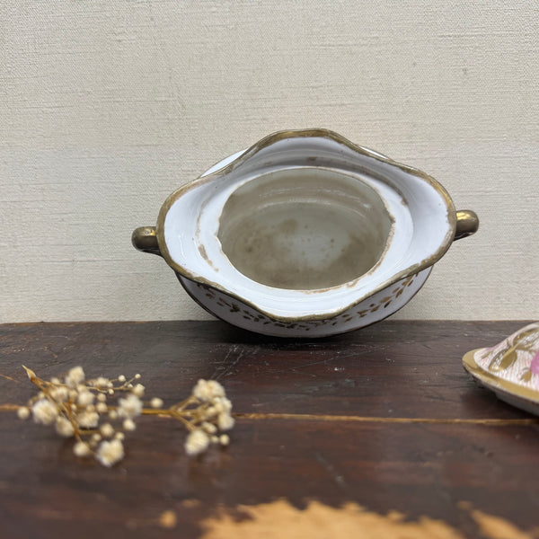 Victorian Floral Pink & Gold Edge Pot