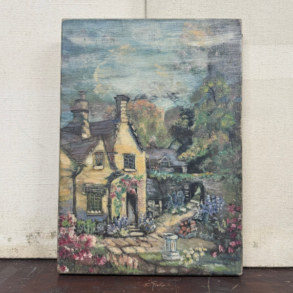 Antique Floral Cottage Painting on Canvas