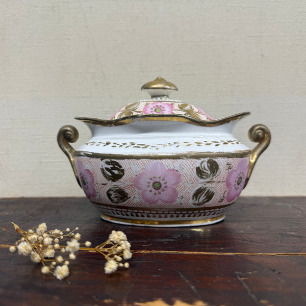 Victorian Floral Pink & Gold Edge Pot