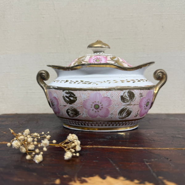 Victorian Floral Pink & Gold Edge Pot