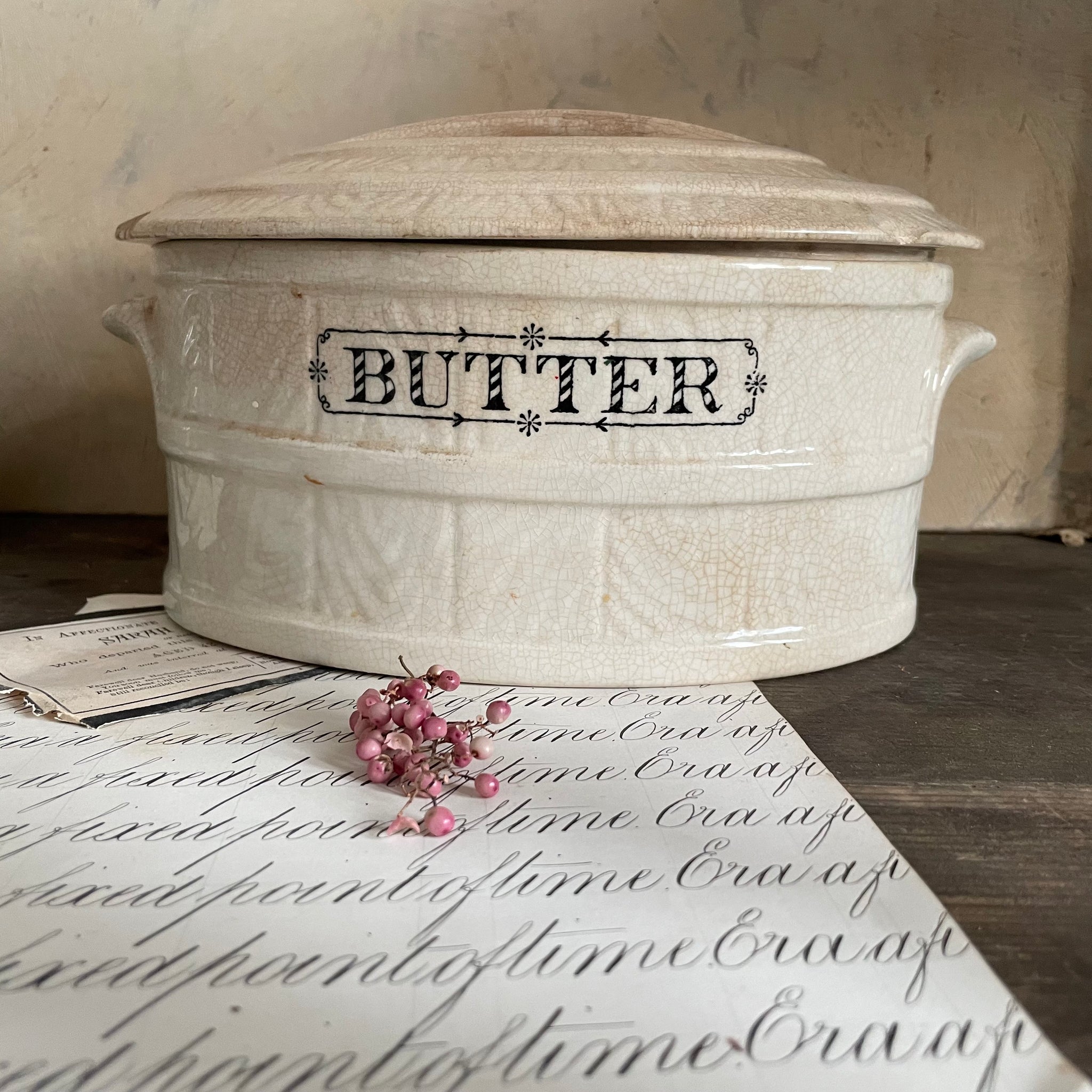 Victorian Worn & Weathered Butter Dish with Lid