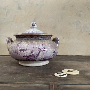 Antique Purple Transferware Childs Tureen