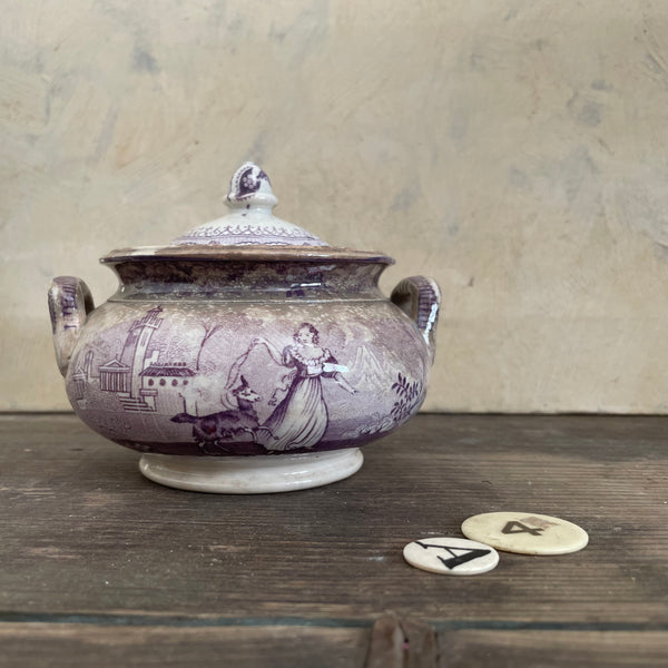Antique Purple Transferware Childs Tureen