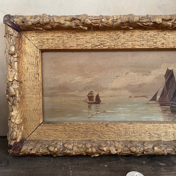 Antique 1896 Oil Boat Painting