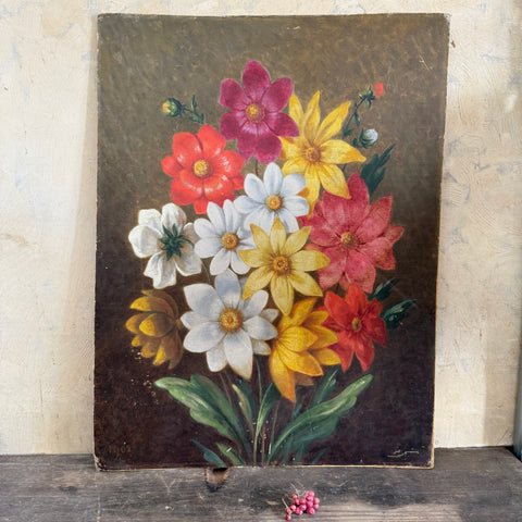Antique Floral Painting on Board