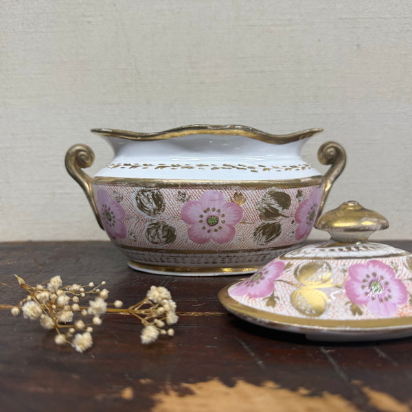 Victorian Floral Pink & Gold Edge Pot