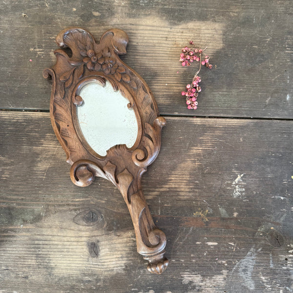 Antique Carved Handheld Mirror