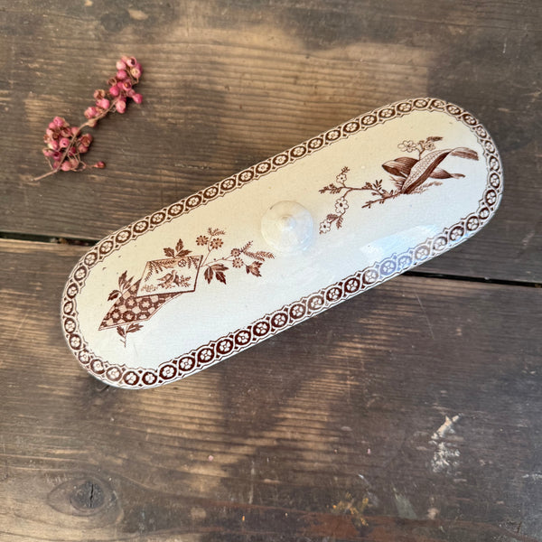 Antique White and Brown Toothbrush Dish