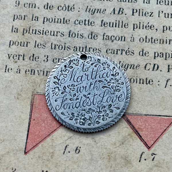 Victorian To Martha With Fondest Love, Love Token Charm