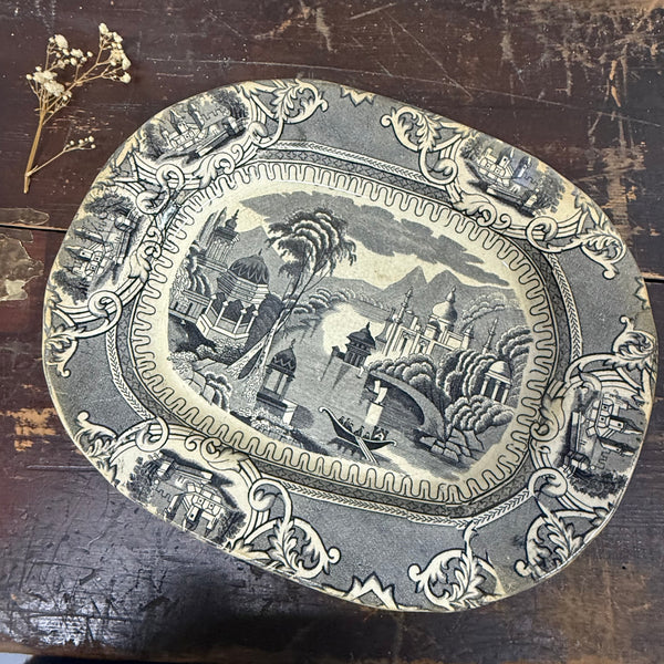 Antique Swansea Pottery Black Transferware Plate