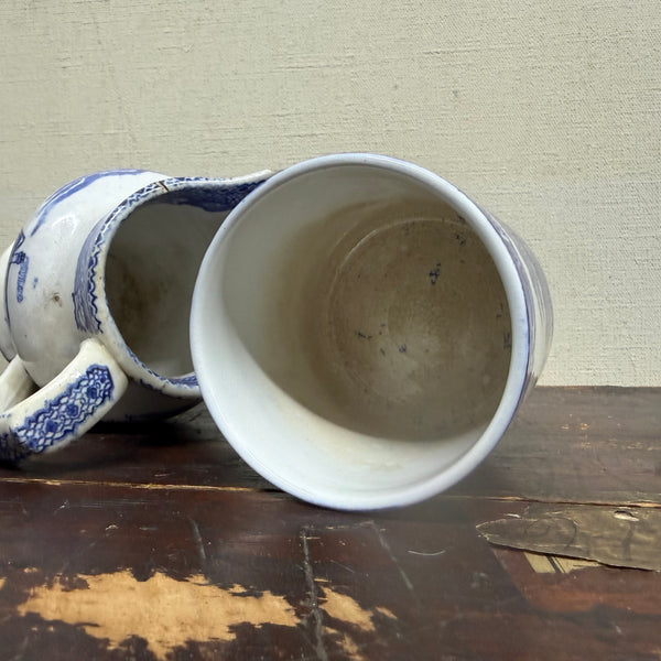 Antique Victorian Blue Transfer Jug & Pot
