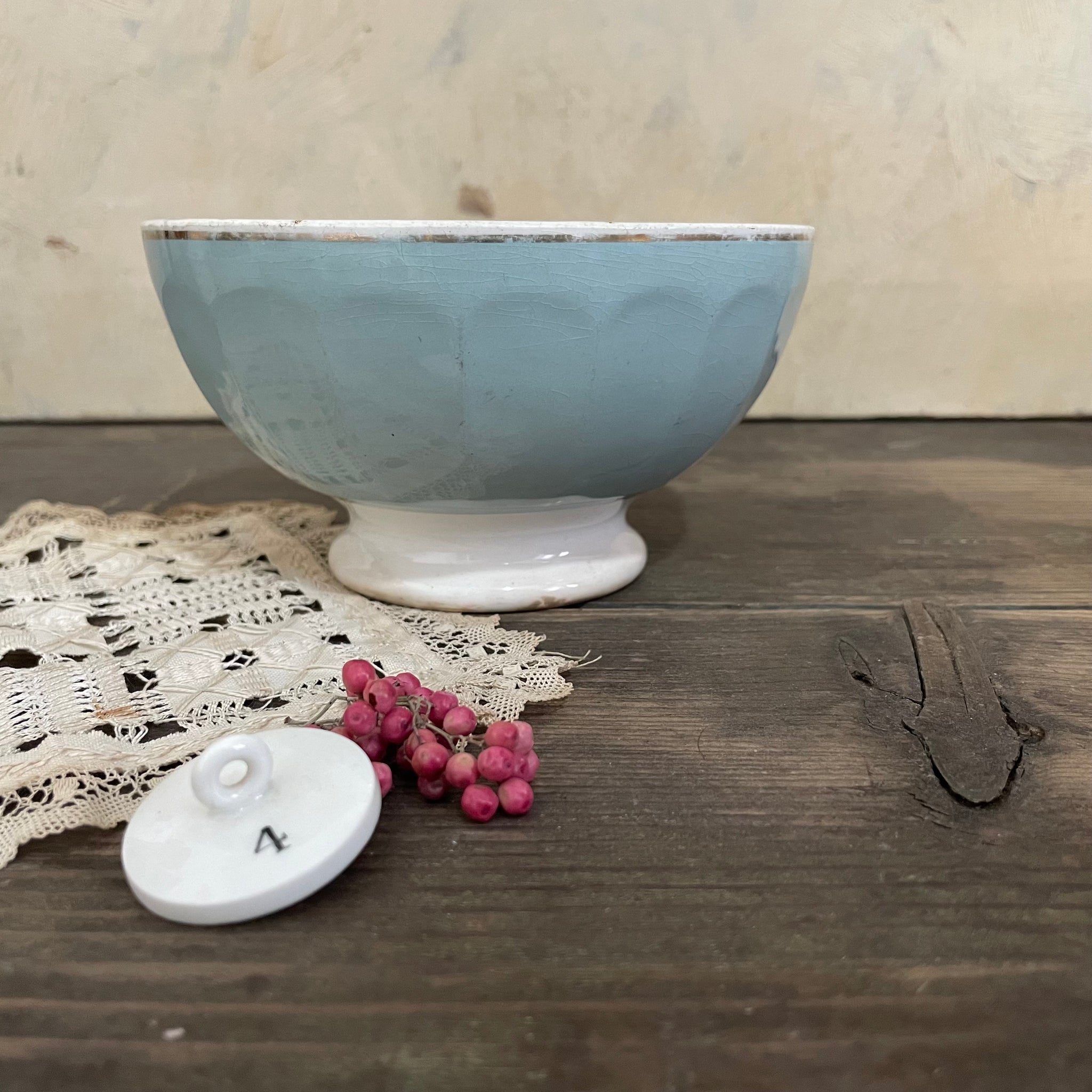 Antique Blue French Café Au Lait Bowl