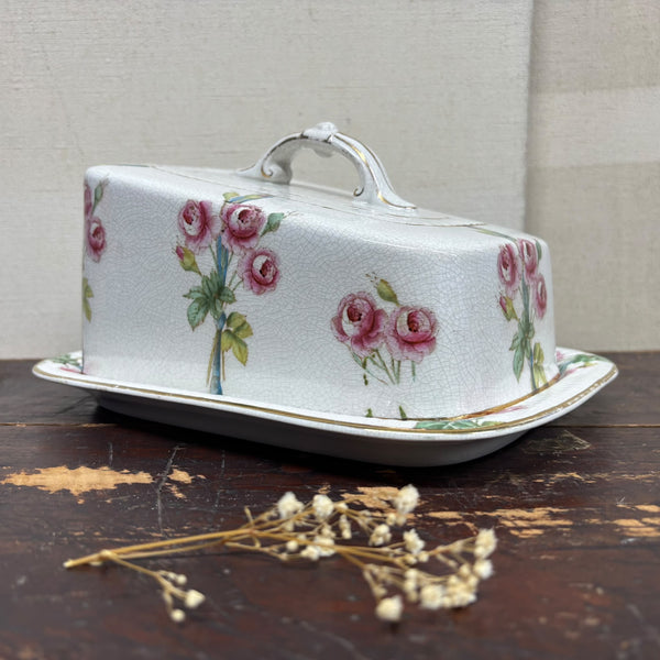 Antique Victorian Rose Patterned Cheese/Butter Dish