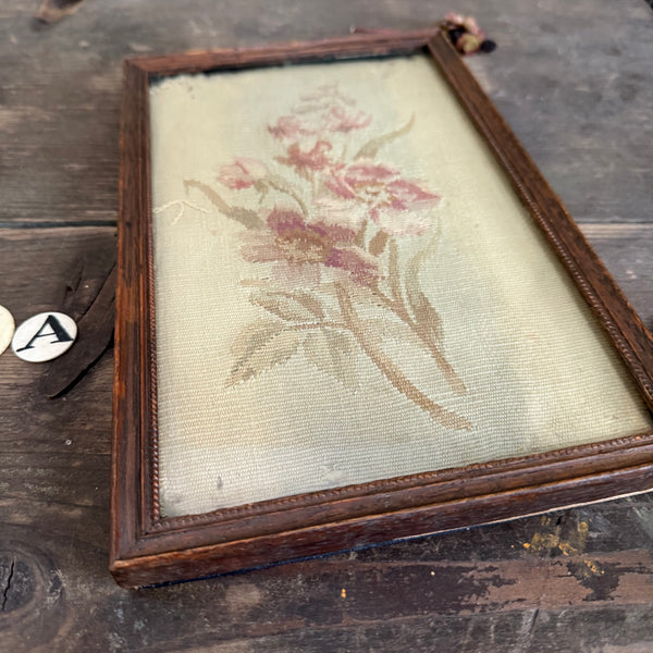 Antique 19c Floral Fabric Framed