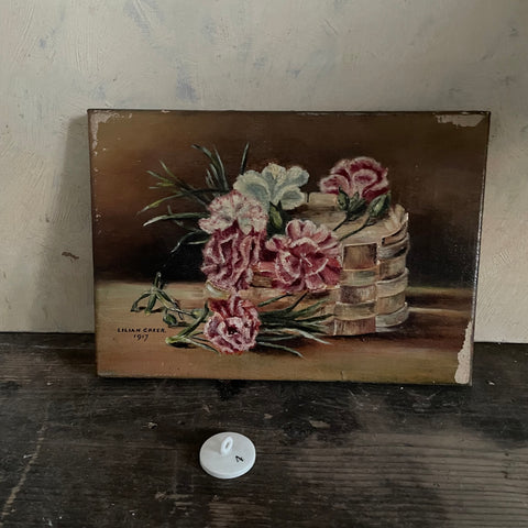 Antique 1912 Floral Canvas Painting