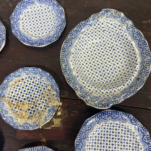 Victorian Blue Transfer Child Tea Set Plates