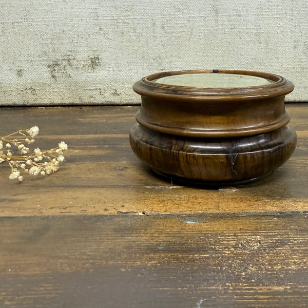 Antique 19th Century Wood Mirror Lid Pot