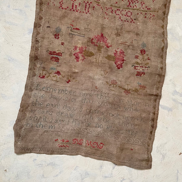 Antique Worn Early Victorian Sampler