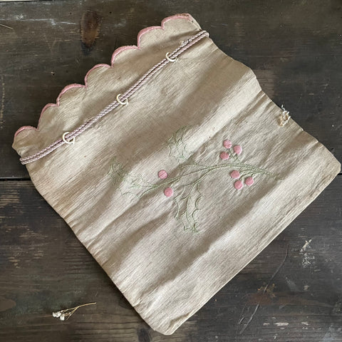 Antique Linen Holly Bag