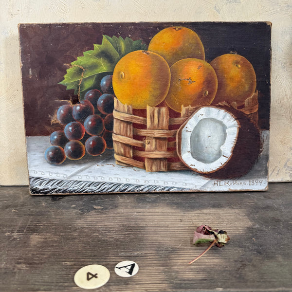Antique 1899 Fruit Oil Painting
