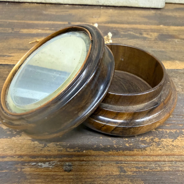 Antique 19th Century Wood Mirror Lid Pot