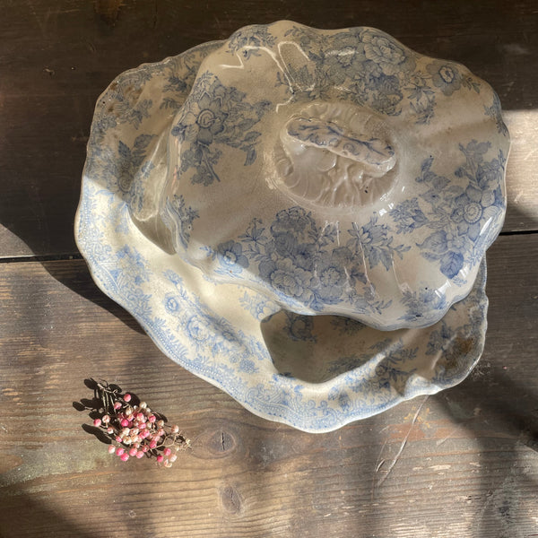 Antique Blue Transferware Tureen