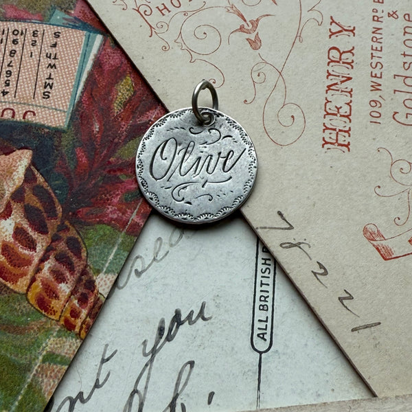Victorian Olive Love Token Charm