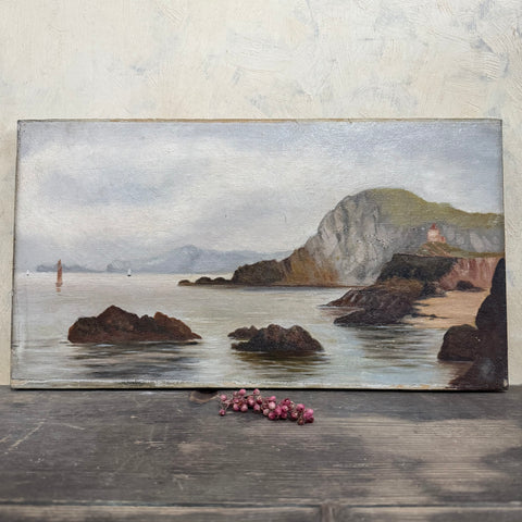 Antique Sea Scene Painting on Canvas