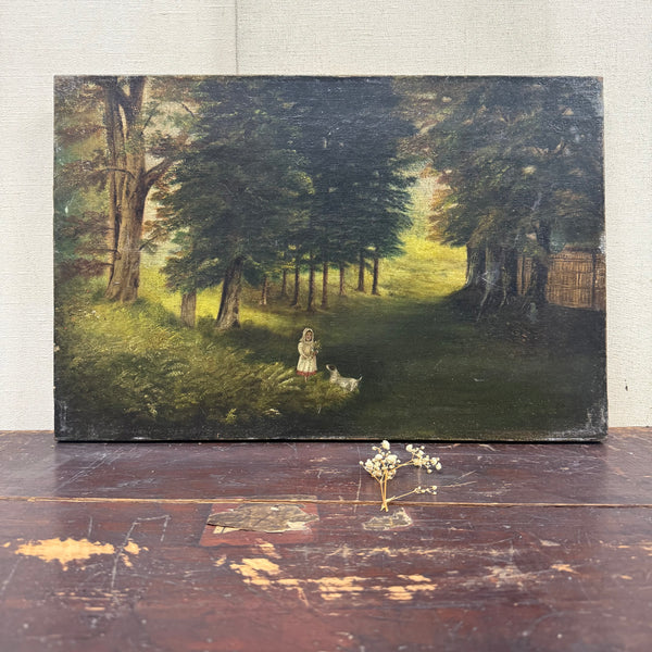 Antique Victorian Girl with Dog Painting on Canvas