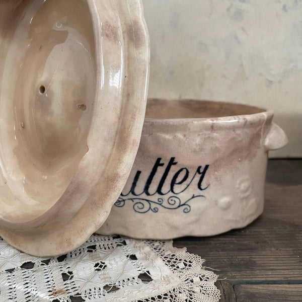 Victorian Butter Stained Dish with Lid