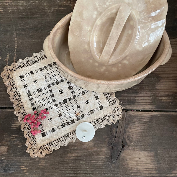 Victorian Butter Stained Dish with Lid