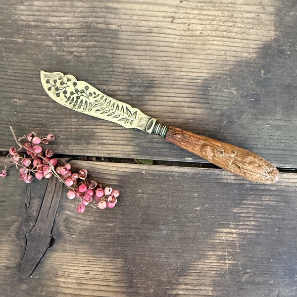 Antique Floral Carved Handle Butter Knife