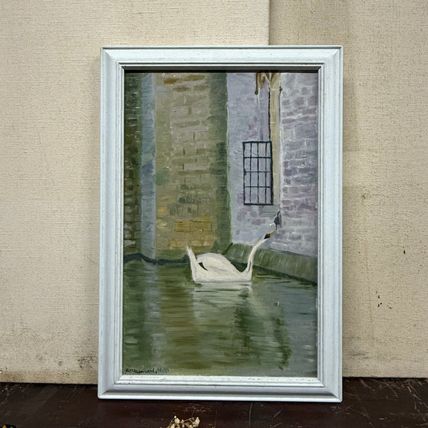 Antique Swan Painting on Board