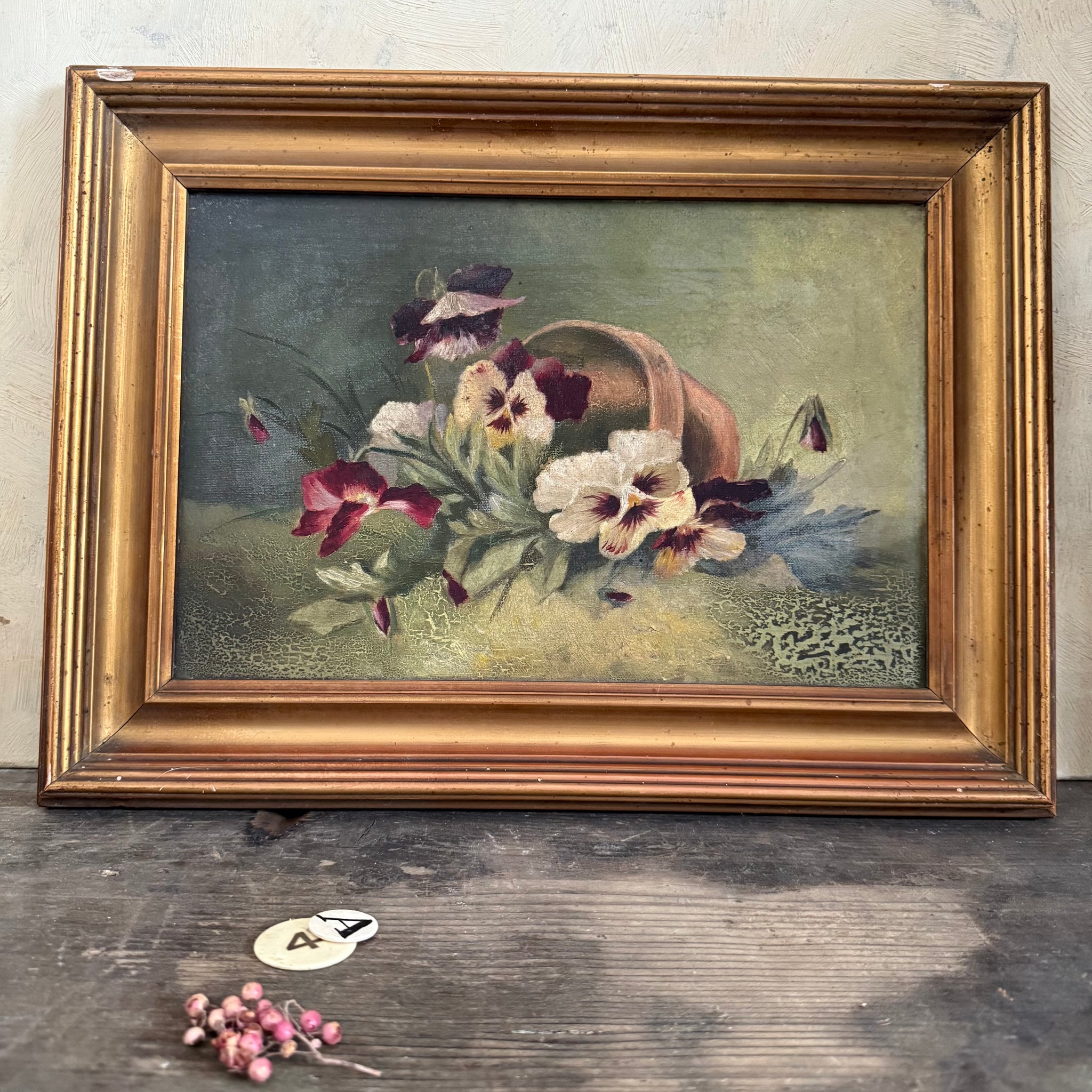 Antique Floral Painting on Canvas