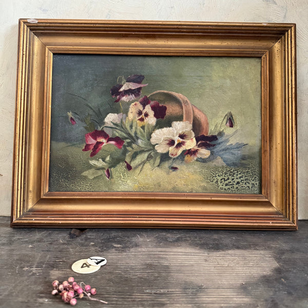 Antique Floral Painting on Canvas