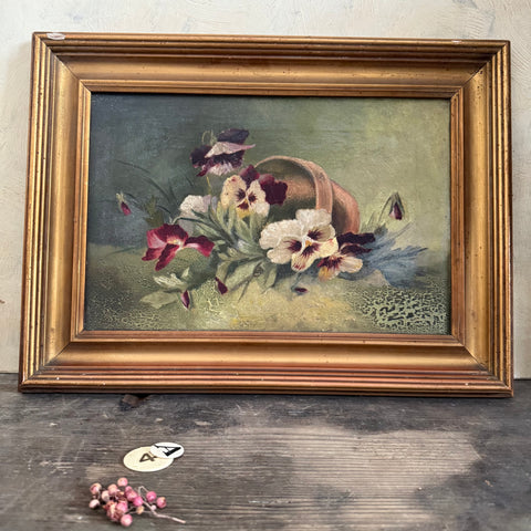 Antique Floral Painting on Canvas