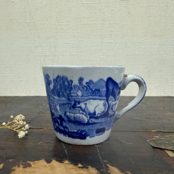 Victorian Blue Transfer Cow Cup
