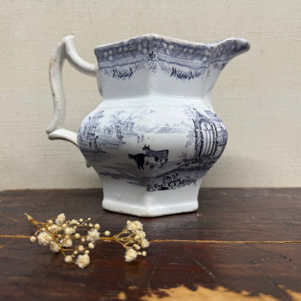 Beautiful Grey Antique Transfer Cow Jug