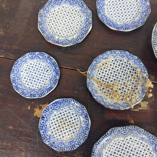 Victorian Blue Transfer Child Tea Set Plates