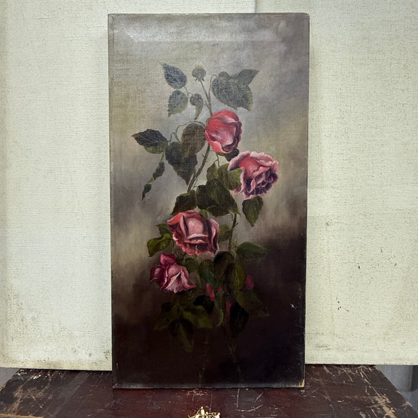 Antique Floral Rose Oil Painting on Canvas