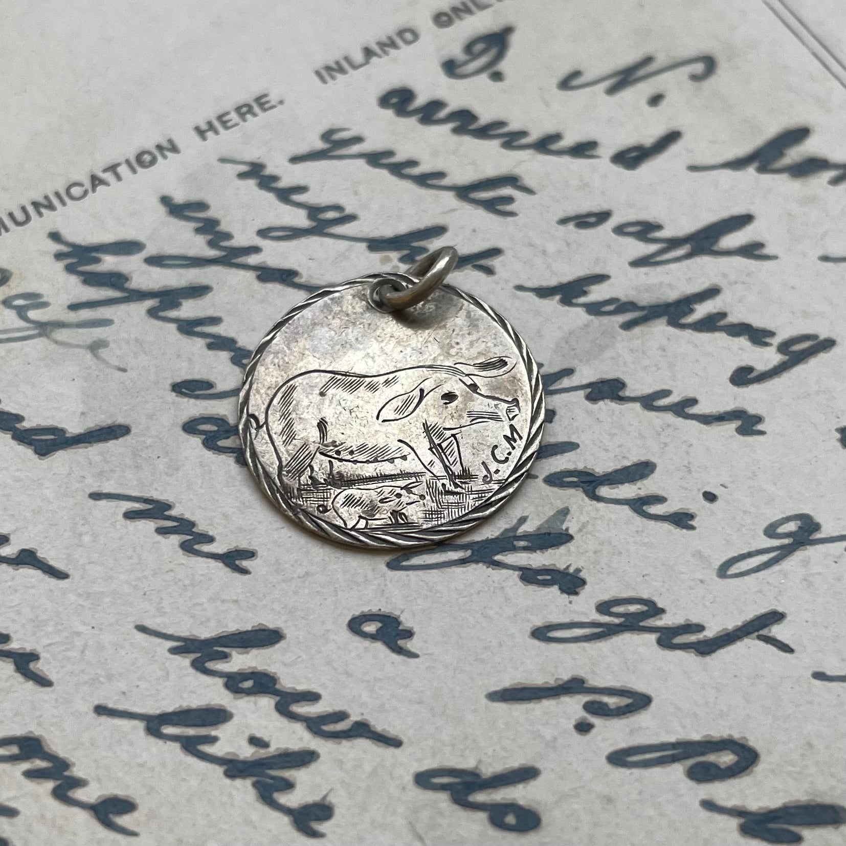 Victorian Pig & piglet Love Token Charm
