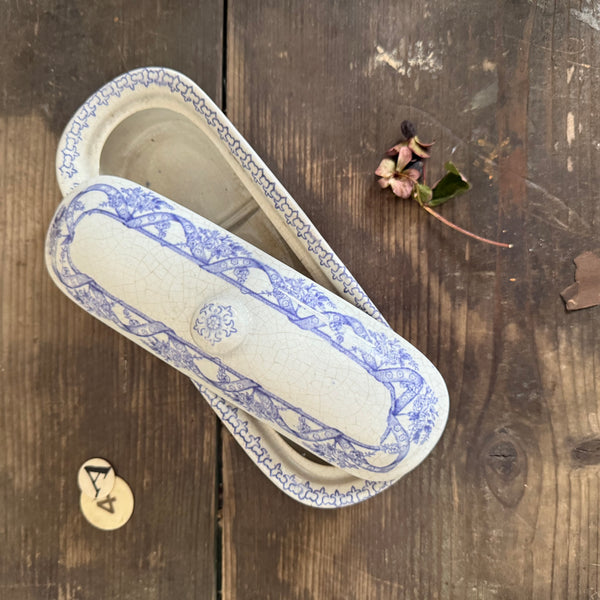 Antique White and Purple Toothbrush Dish