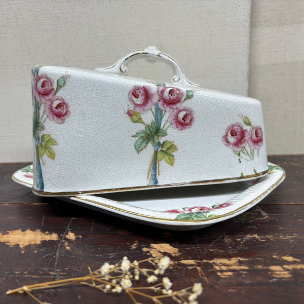Antique Victorian Rose Patterned Cheese/Butter Dish