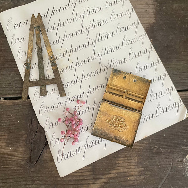 Victorian Brass Picture Easel Needle Case